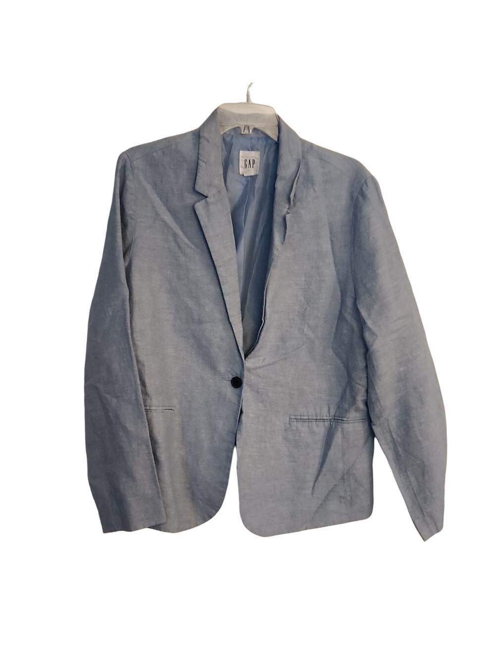 Gap One Button Linen Blazer, Light Blue